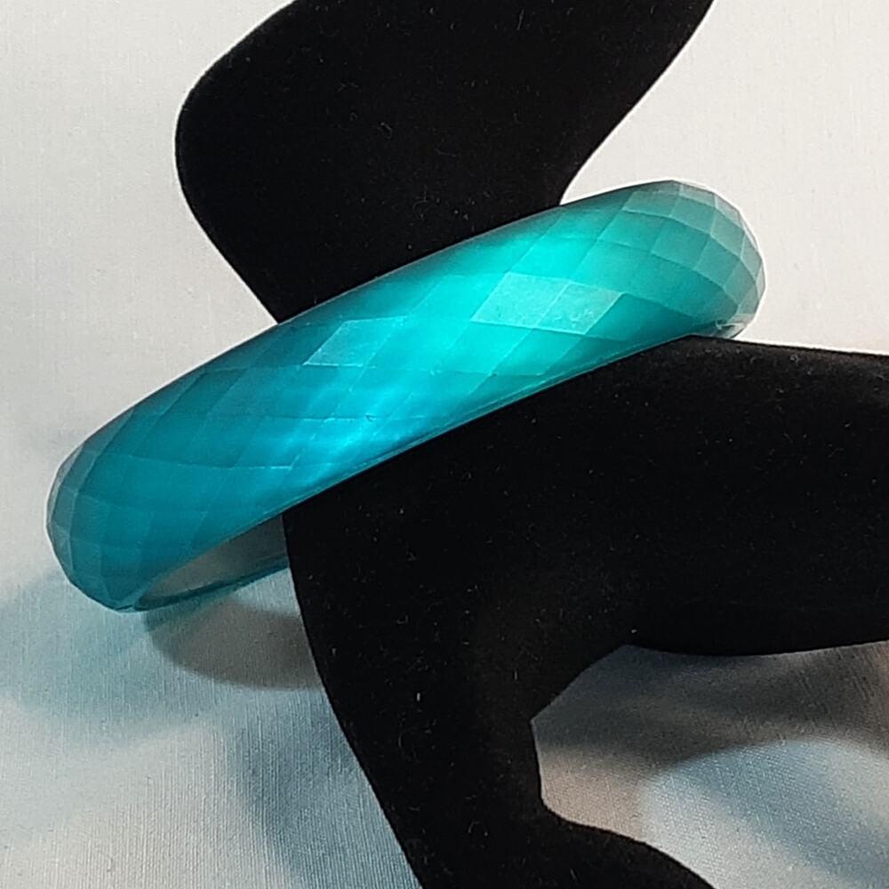 💎Turquoise Blue Tranlucent Acrylic Resin Bangle Bracelet Faceted Diamond Cuts